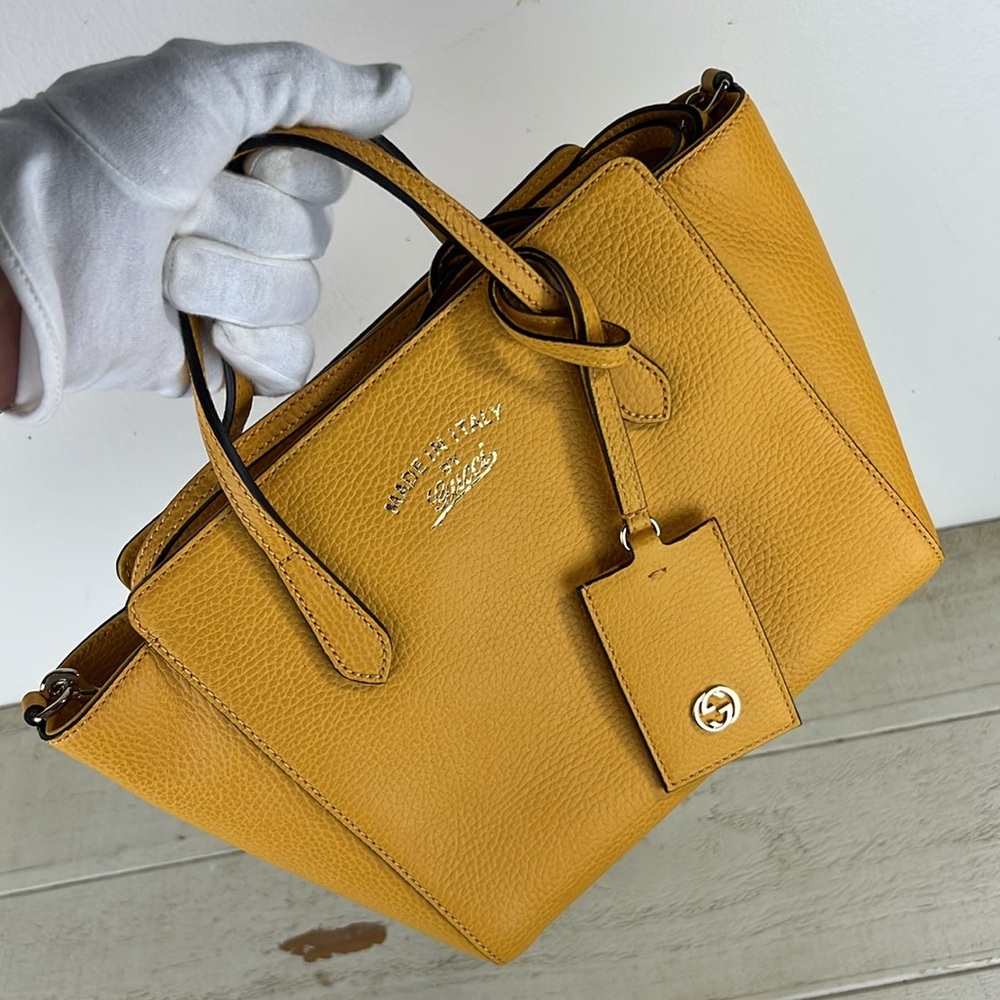Gucci Yellow Leather Mini Swing Tote Bag ✅COA Included - Picture 9 of 16